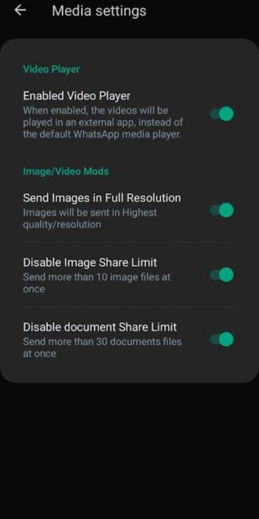 Media features in WhatsApp gold for android