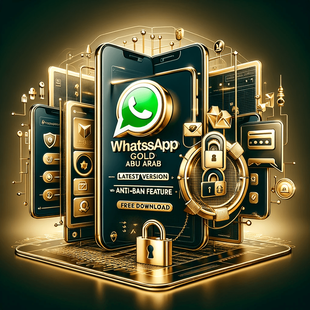 ana eye catching and modern graphic for a blog post with the title, "Download WhatsApp Gold Abu Arab: Latest Version with Anti-Ban Feature – Free Download